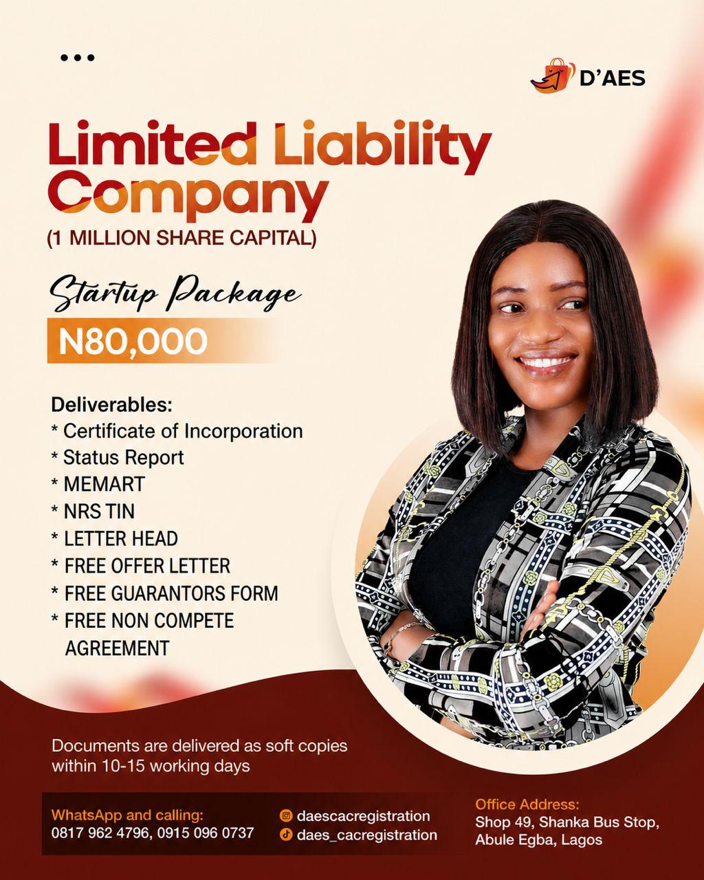 DAES Limited Liability Company Startup Package flyer — ₦80,000
