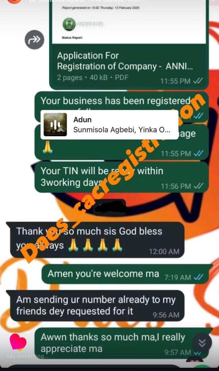 WhatsApp review — Company + TIN
